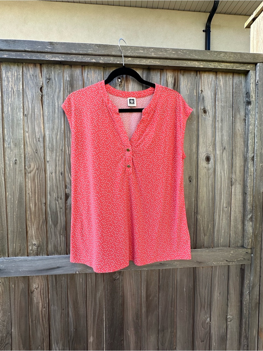 Anne Klein Coral Dot Cap-Sleeve V-Neck Blouse